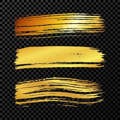 Gold brush stroke. Set of hand drawn ink spots isolated on dark background. illustration