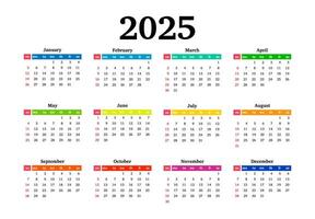 Calendar for 2025 isolated on a white background vector