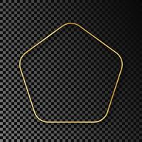 Gold glowing rounded pentagon frame with shadow vector