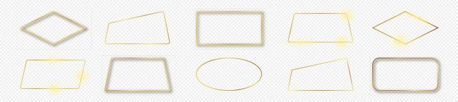 Gold glowing different geometric shape frame vector