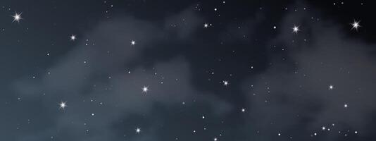 Night sky with clouds and many stars vector