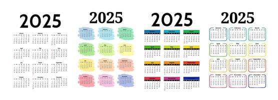 Set of calendars for 2025 isolated on a white background vector