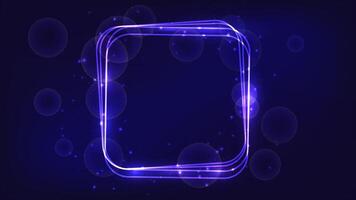 Neon rounded square frame with shining effects vector