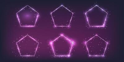 Set of six neon frames with shining effects vector