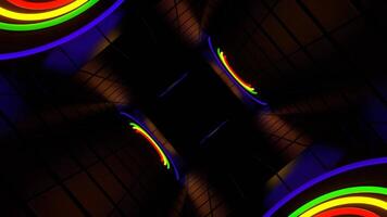 Multicolor Neon Rings Rotation Tunnel Background VJ Loop in 4K video