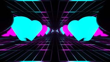 Cyan and Pink Slow Strobe Neon Hearts Tunnel Background VJ Loop in 4K video