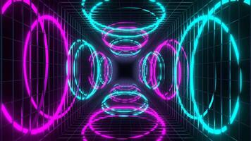 Cyan and Pink Neon Spirals Behind Bars Background VJ Loop in 4K video