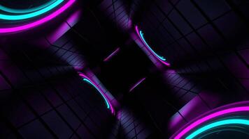 Cyan and Pink Neon Rings Rotation Tunnel Background VJ Loop in 4K video