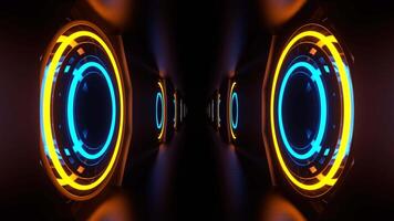 Orange and Blue Neon Strobe Rings in Tunnel Background VJ Loop in 4K video