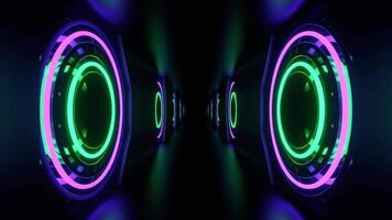 lila und Türkis Neon- Blitz Ringe im Tunnel Hintergrund vj Schleife im 4k video