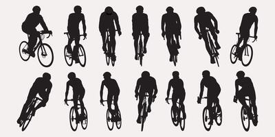 Silhouette action biker illustration. Champion bicycle cyclist Isolated object on white background. vector