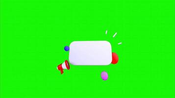 3D render of notification icon with a megaphone on a vibrant green screen background. video