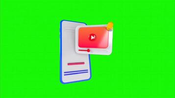 3D render of a megaphone and message icon with colorful elements on a vibrant green screen background. video