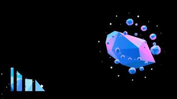 3d loop animation, cartoon, art, design, wallpaper. abstract planet rock low poly style, spectrum, icon, random motion design. blue, pink style, with black background video