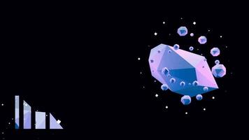 3d loop animation, cartoon, art, design, wallpaper. abstract planet rock low poly style, spectrum, icon, random motion design. light blue style, with black background video