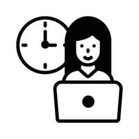 Check out this working time icon represented by a girl using a laptop vector