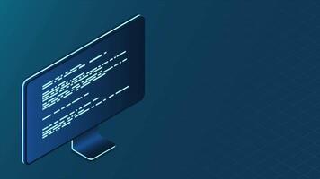 Isometric monitor animation. Computer monitor isometric desktop. Modern monitor. 4K animated in isometric style video