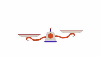 Balance scales line 2D object animation. Judge righteousness. Legal system. Measure comparison flat color cartoon 4K , alpha channel. Equality equilibrium animated item on white background video