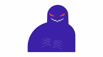silhuett monster ondska flirande med klor linje 2d karaktär animation. kuslig varelse platt Färg tecknad serie 4k , alfa kanal. läskigt skugga skarp tänder animerad personlighet på vit bakgrund video