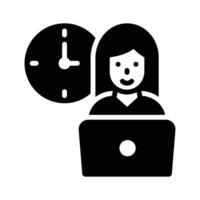 Check out this working time icon represented by a girl using a laptop vector