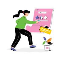 A girl giving feedback on a digital platform, modern flat illustration of rating. vector