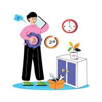 An illustration featuring a technician, complete with tools, prepared for service. vector