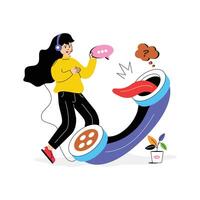 An illustration depicting an angry customer, with symbols of frustration and communication tools. vector
