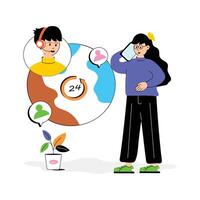 A customizable illustration of a call service operator, equipped with a headset and handling calls. vector