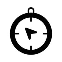 A simple icon of a compass, with directional markings and a northfacing needle. vector