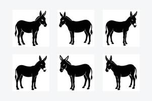 set of silhouettes of donkey vector