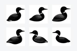 set of silhouettes of loon vector