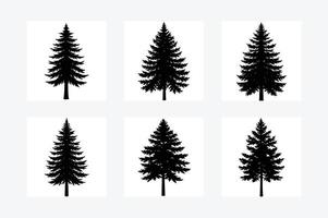 set of silhouettes of Pine Tree vector
