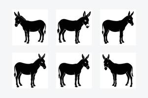 set of silhouettes of donkey vector