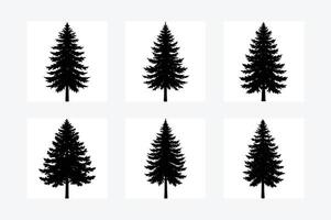 set of silhouettes of Pine Tree vector