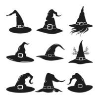 A set of Halloween witch hat silhouette vector