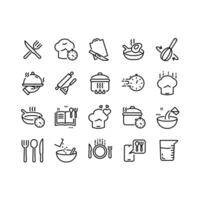 Cooking line icons. Boiling time, Frying pan and Kitchen utensils. Fork, spoon and knife line icons. Recipe book, chef hat , cooking app, timer and more vector