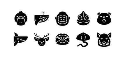 Set of animal icons. Solid Glyph animal icon pack contains icon such as platypus, whale, chameleon, gorilla, beaver, deer etc. vector
