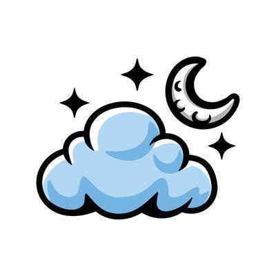 fluffy cloud with moon and stars line art fun style sketch classic vintage design illustration