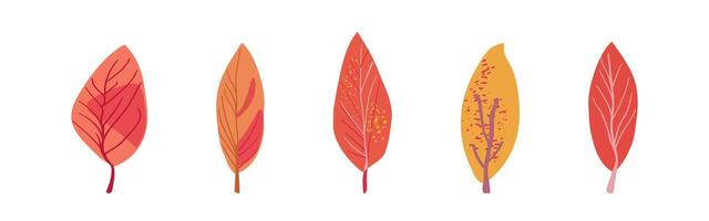 Set of autumn plants folk. Pink and yellow trees. Simple colorful leaves vector