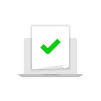 document check mark on laptop screen concept illustration flat design. simple modern graphic element for ui, infographic, icon vector