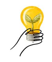 Set of illustrations with hands holding planet earth with leaf, vector