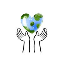 Set save ecology on the planet. Careful attitude to nature. Hand vector