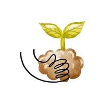 Set of illustrations with hands holding planet earth with leaf, vector