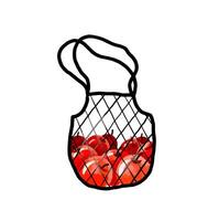 Mesh bag with oranges, apples, watermelons, bottles of water and vector