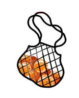 Mesh bag with oranges, apples, watermelons, bottles of water and vector