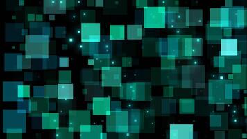 Dark background with glowing teal and blue squares. Seamless loop. Suitable for abstract digital designs, tech concepts, futuristic themes, and modern backgrounds video