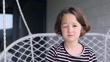 a small childhood infection on the eyelid caused by insect, mosquito or bee bites that causes swelling, redness, heat and itching. Allergy after mosquito bites in a little girl video