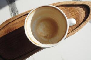 top view of empty coffee cup on table , photo