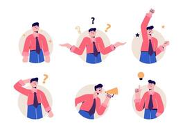 worker expressiworker expression set flat hand drawn illustration vector