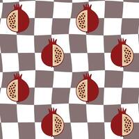 Seamless pattern with checkers and pomegranates. Retro Groovy Background.60's style. Design for packaging, background, wallpaper, t-shirt vector